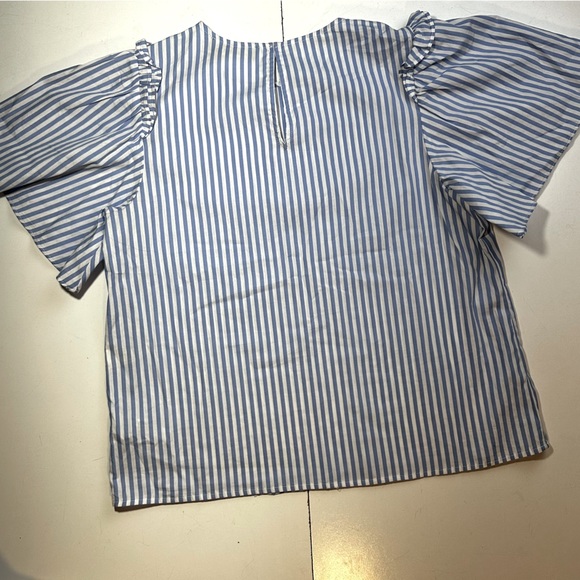 Pomander Place Tuckernuck Blue & White Striped Poplin Lightweight Ruffle Top S - Picture 6 of 14